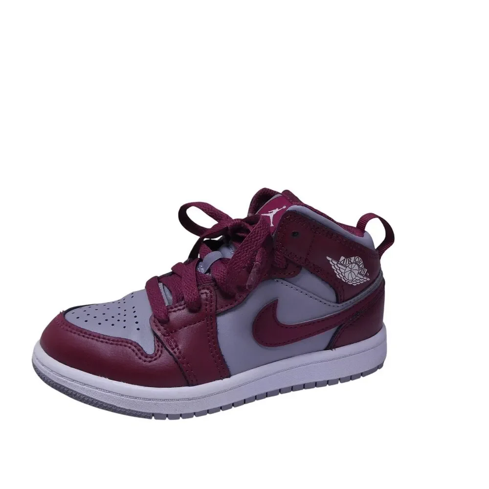 Nike Air Jordan 1 Mid PS Kids US 12C Cherrywood Red Cement Grey